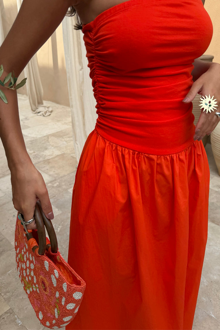 Tomato Red Strapless Mid Dress