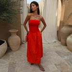 Tomato Red Strapless Mid Dress