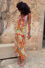 Orange Tribal Print Midi Dress