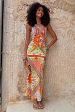 Orange Tribal Print Midi Dress
