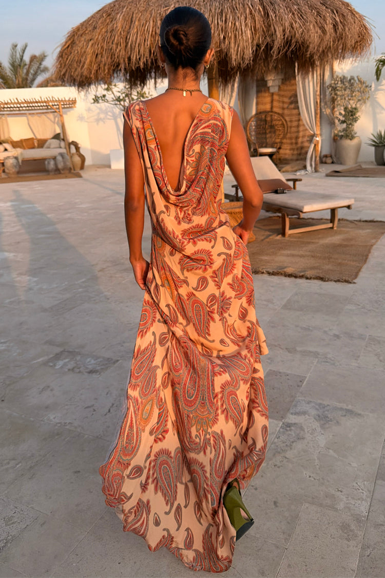 Paisley Print Drapery Back Maxi Dress