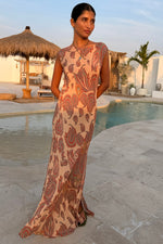 Paisley Print Drapery Back Maxi Dress