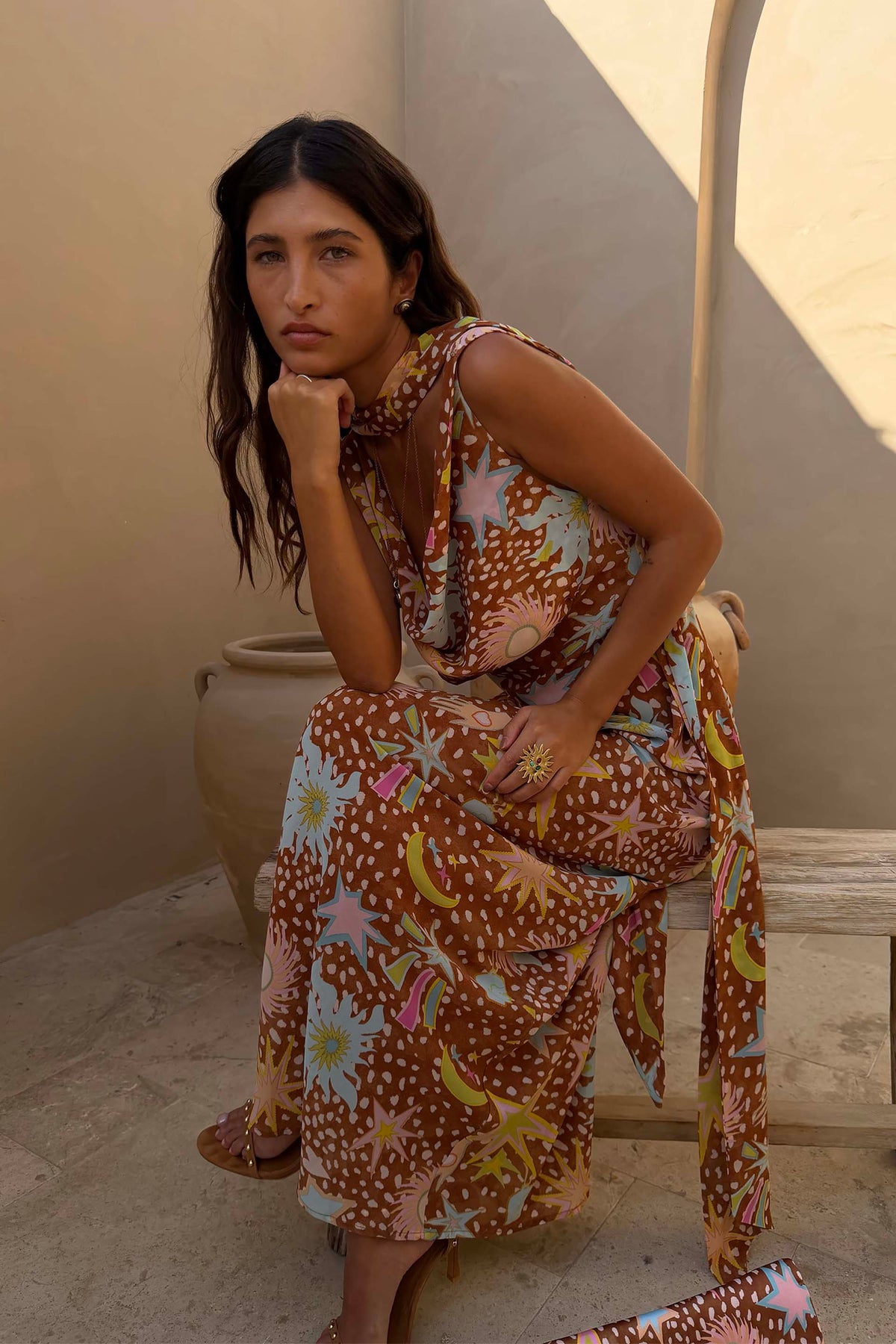 Star Print Halter Maxi Dress