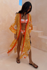 Yellow Sun Print Long Kimono