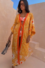 Yellow Sun Print Long Kimono