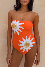 Orange Sun Print One Piece Swimsuit