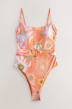 Orange Star Print One-Piece Swimsuit