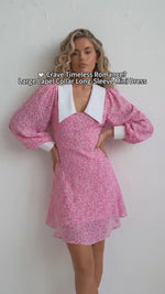 Pink Floral Long Sleeves Chiffon Mini Dress