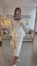 Square Neckline Blazer and Skirt Two-Piece Set