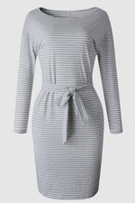 Blue Striped Belt Mini Dress