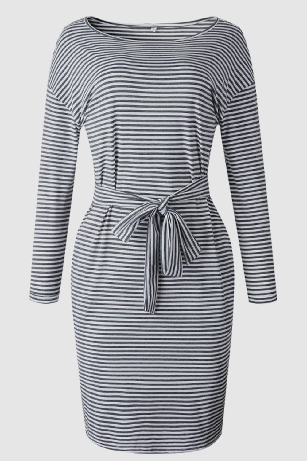 Blue Striped Belt Mini Dress