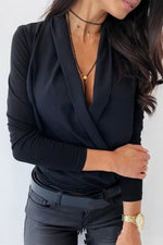 Solid Surplice Neck Chiffon Long Sleeve Blouse