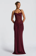 Halter Mesh Waist-Tie Maxi Dress