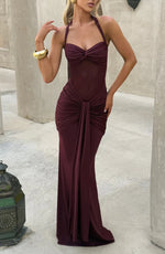 Halter Mesh Waist-Tie Maxi Dress