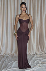 Halter Mesh Waist-Tie Maxi Dress