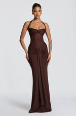 Halter Mesh Waist-Tie Maxi Dress
