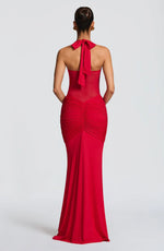 Halter Mesh Waist-Tie Maxi Dress